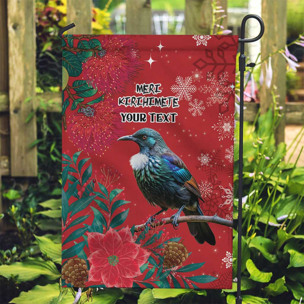 Tui Meri Kirihimete Personalised Garden Flag Pohutukawa Flowers Red Motif - Polynesian Pride