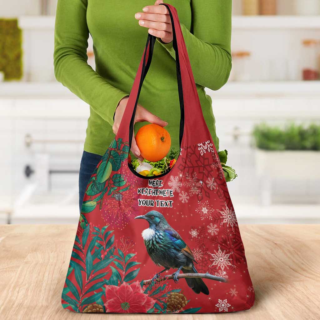 Tui Meri Kirihimete Personalised Grocery Bag Pohutukawa Flowers Red Motif - Polynesian Pride
