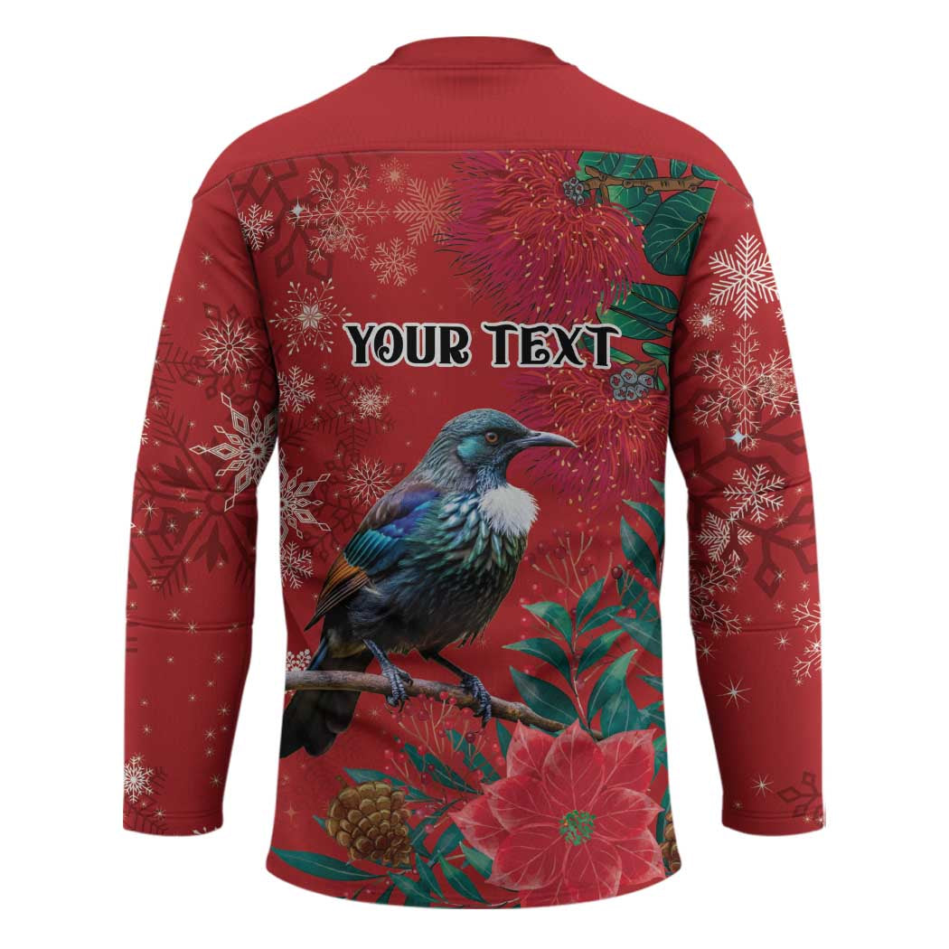 Tui Meri Kirihimete Personalised Hockey Jersey Pohutukawa Flowers Red Motif - Polynesian Pride