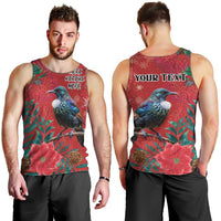 Tui Meri Kirihimete Personalised Men Tank Top Pohutukawa Flowers Red Motif - Polynesian Pride