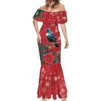 Tui Meri Kirihimete Personalised Mermaid Dress Pohutukawa Flowers Red Motif - Polynesian Pride