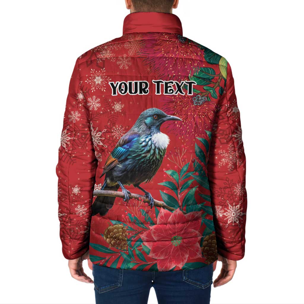 Tui Meri Kirihimete Personalised Padded Jacket Pohutukawa Flowers Red Motif - Polynesian Pride