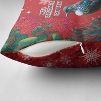 Tui Meri Kirihimete Personalised Pillow Cover Pohutukawa Flowers Red Motif - Polynesian Pride