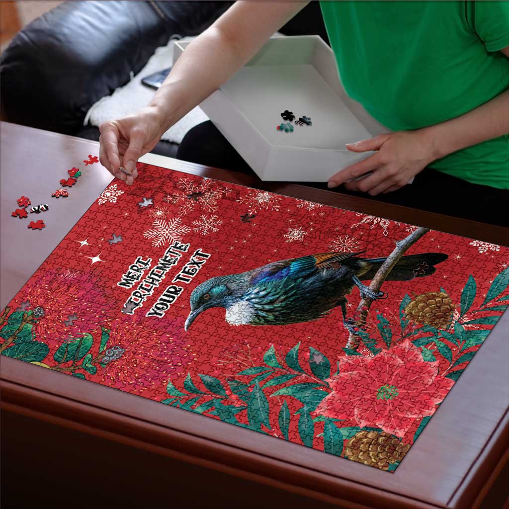 Tui Meri Kirihimete Personalised Puzzle Pohutukawa Flowers Red Motif - Polynesian Pride