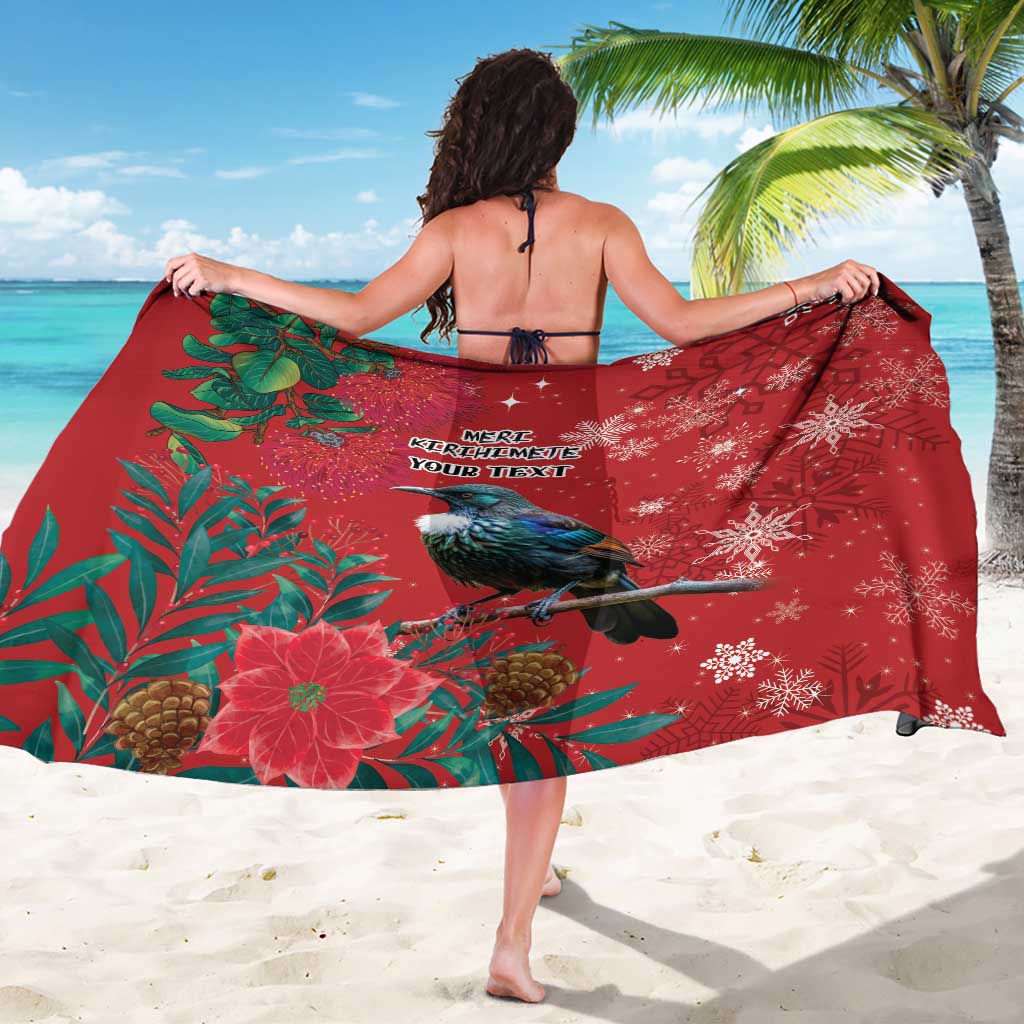 Tui Meri Kirihimete Personalised Sarong Pohutukawa Flowers Red Motif - Polynesian Pride