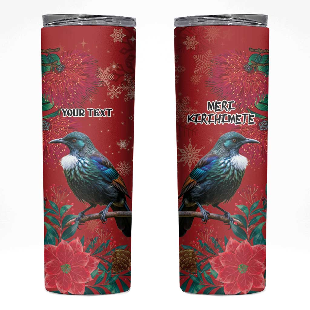Tui Meri Kirihimete Personalised Skinny Tumbler Pohutukawa Flowers Red Motif - Polynesian Pride