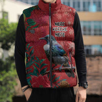 Tui Meri Kirihimete Personalised Sleeveless Puffer Jacket Pohutukawa Flowers Red Motif - Polynesian Pride