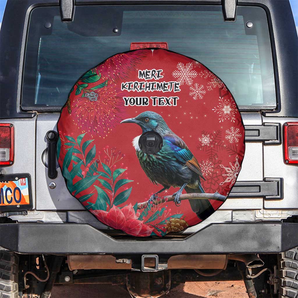 Tui Meri Kirihimete Personalised Spare Tire Cover Pohutukawa Flowers Red Motif - Polynesian Pride