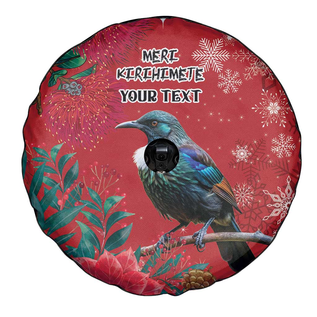 Tui Meri Kirihimete Personalised Spare Tire Cover Pohutukawa Flowers Red Motif - Polynesian Pride