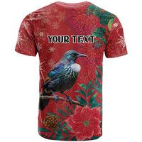 Tui Meri Kirihimete Personalised T Shirt Pohutukawa Flowers Red Motif - Polynesian Pride