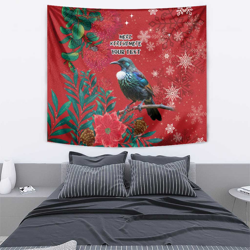 Tui Meri Kirihimete Personalised Tapestry Pohutukawa Flowers Red Motif LT9 - Polynesian Pride