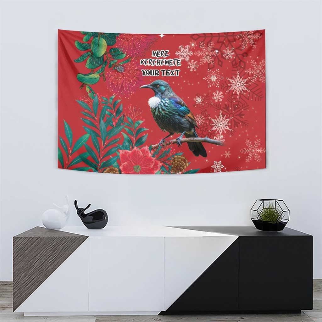 Tui Meri Kirihimete Personalised Tapestry Pohutukawa Flowers Red Motif LT9 - Polynesian Pride