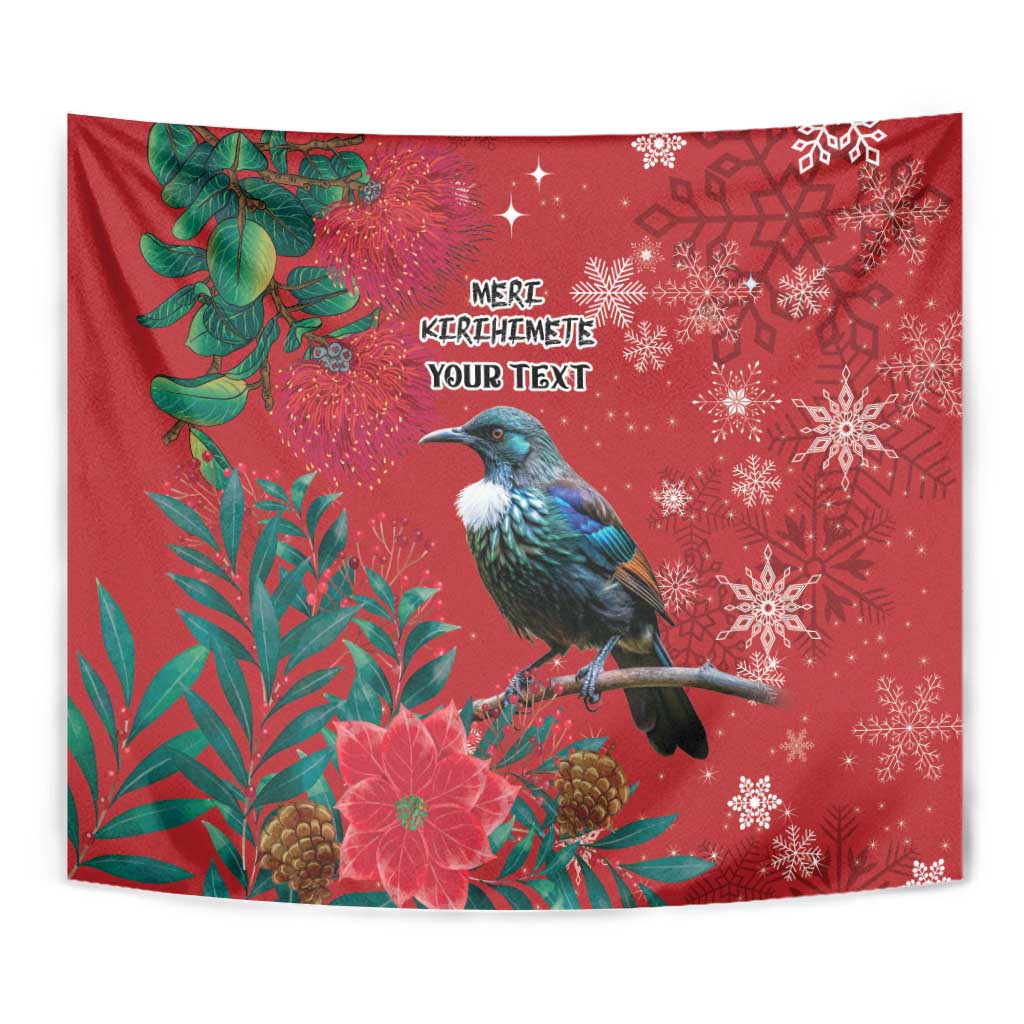 Tui Meri Kirihimete Personalised Tapestry Pohutukawa Flowers Red Motif LT9 - Polynesian Pride