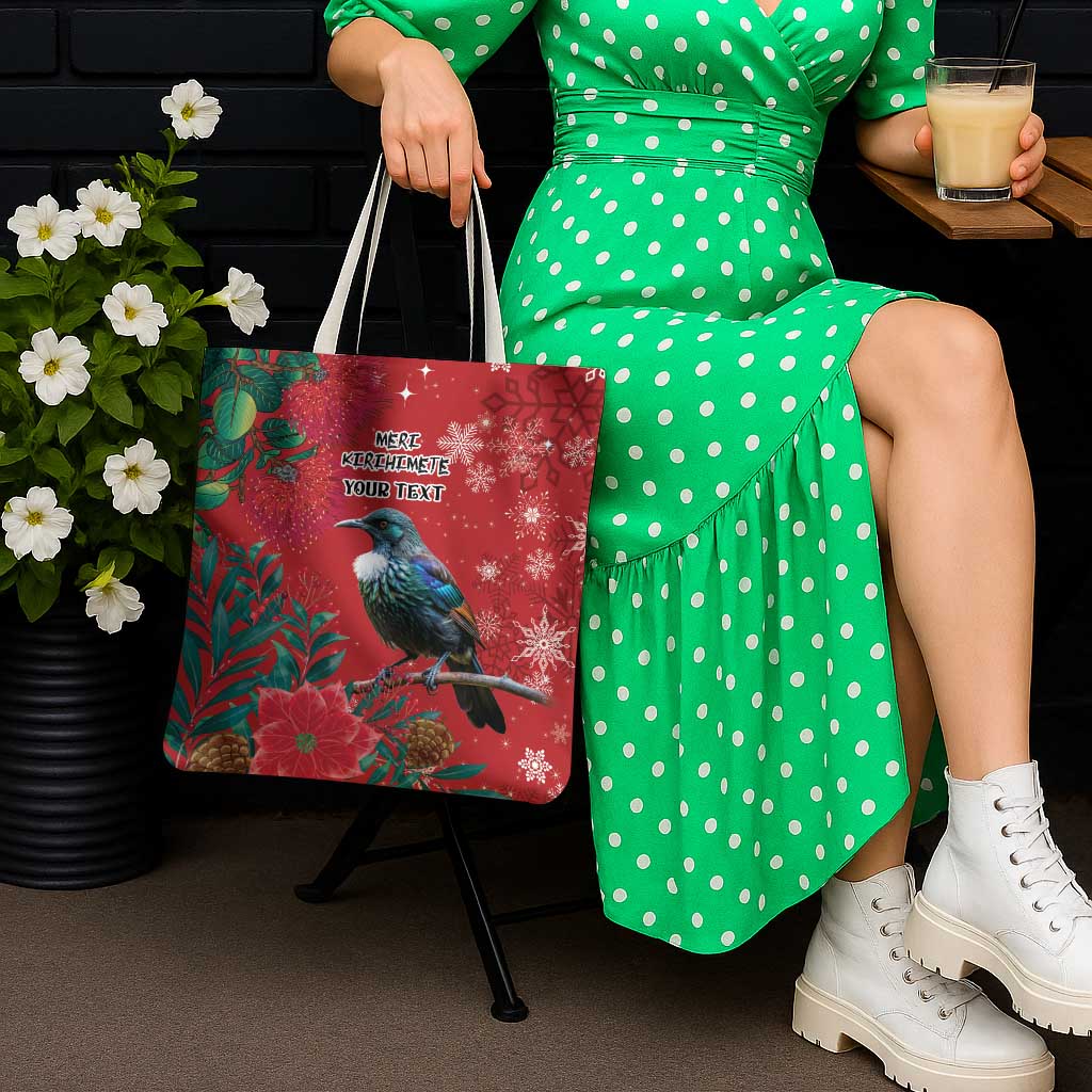 Tui Meri Kirihimete Personalised Tote Bag Pohutukawa Flowers Red Motif - Polynesian Pride