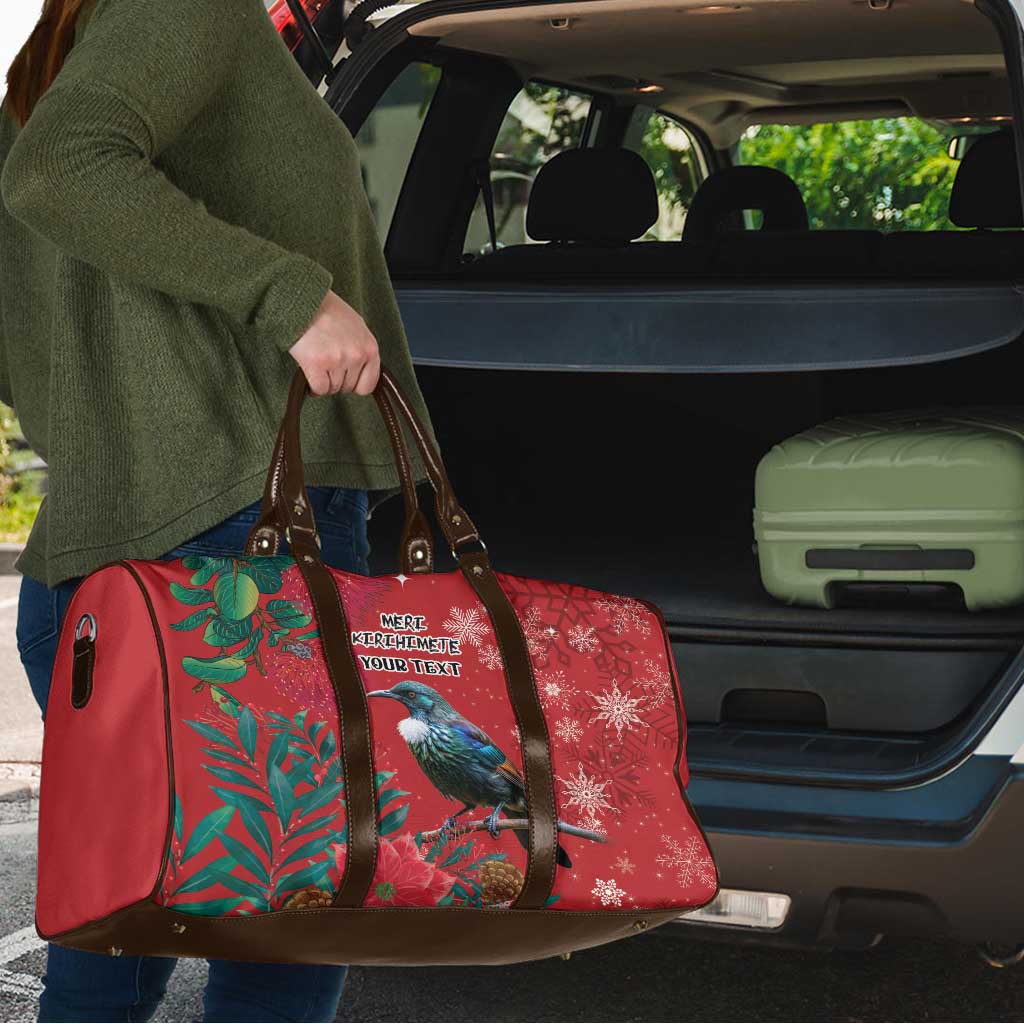 Tui Meri Kirihimete Personalised Travel Bag Pohutukawa Flowers Red Motif - Polynesian Pride