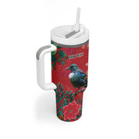 Tui Meri Kirihimete Personalised Tumbler With Handle Pohutukawa Flowers Red Motif - Polynesian Pride