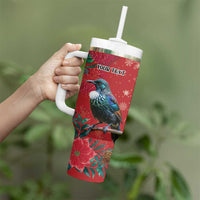 Tui Meri Kirihimete Personalised Tumbler With Handle Pohutukawa Flowers Red Motif - Polynesian Pride
