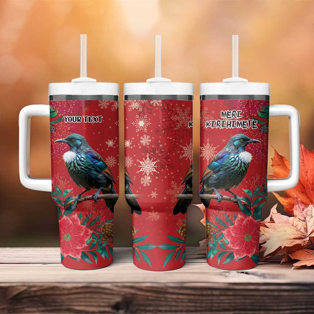 Tui Meri Kirihimete Personalised Tumbler With Handle Pohutukawa Flowers Red Motif - Polynesian Pride