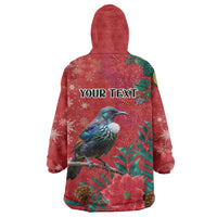 Tui Meri Kirihimete Personalised Wearable Blanket Hoodie Pohutukawa Flowers Red Motif - Polynesian Pride