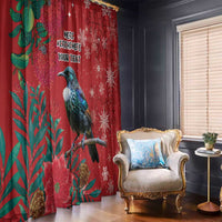 Tui Meri Kirihimete Personalised Window Curtain Pohutukawa Flowers Red Motif - Polynesian Pride