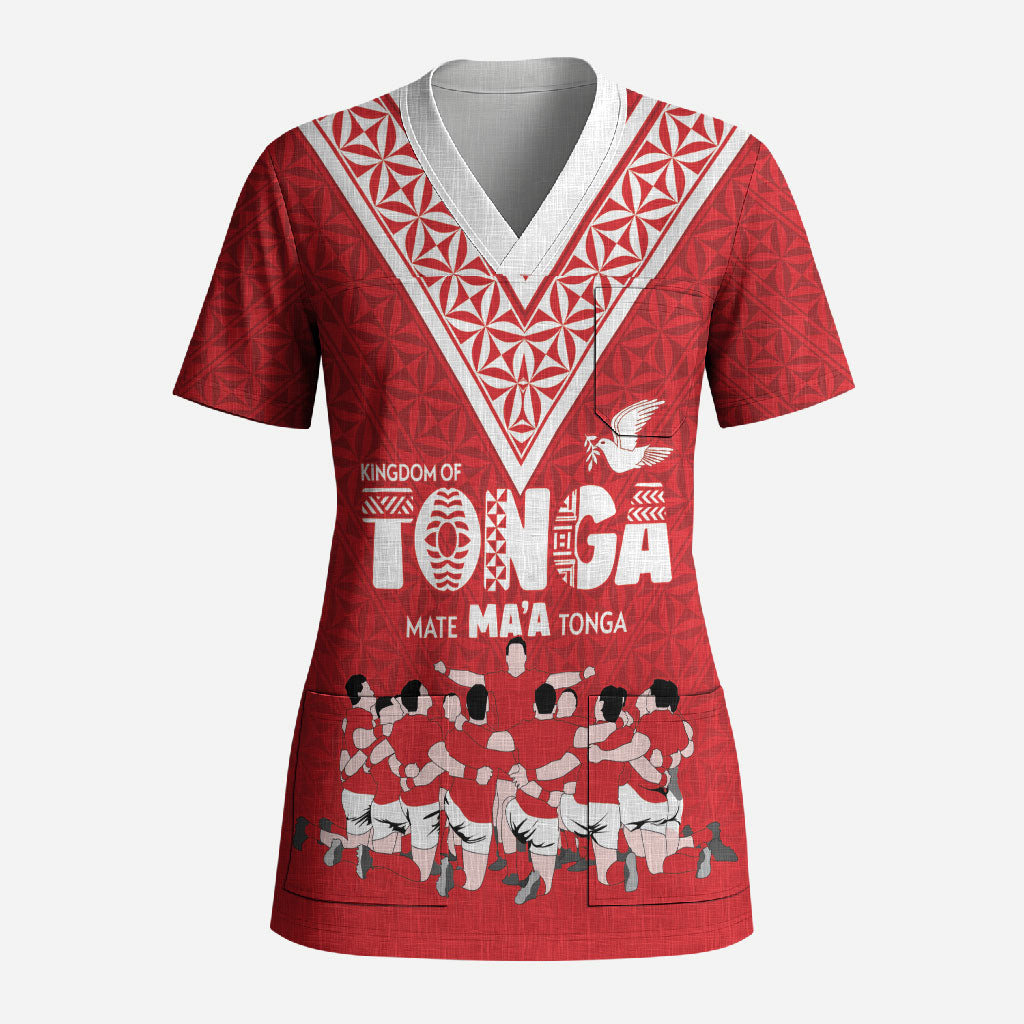 Mate Ma'a Tonga Custom Scrub Top Tongan Sipi Tau Ngatu Inspired Red