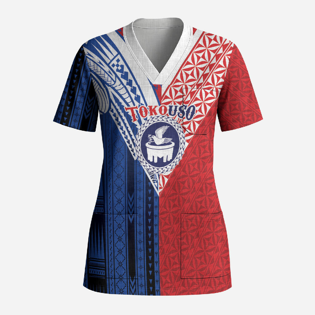 TokoUso Samoa Tonga Personalised Scrub Top Pacific Brotherhood Tribal Pattern