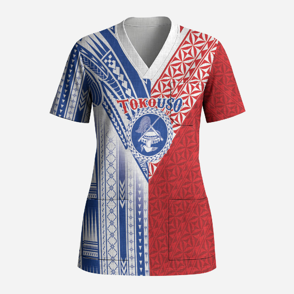 TokoUso American Samoa Tonga Personalised Scrub Top Pacific Brotherhood Tribal Pattern