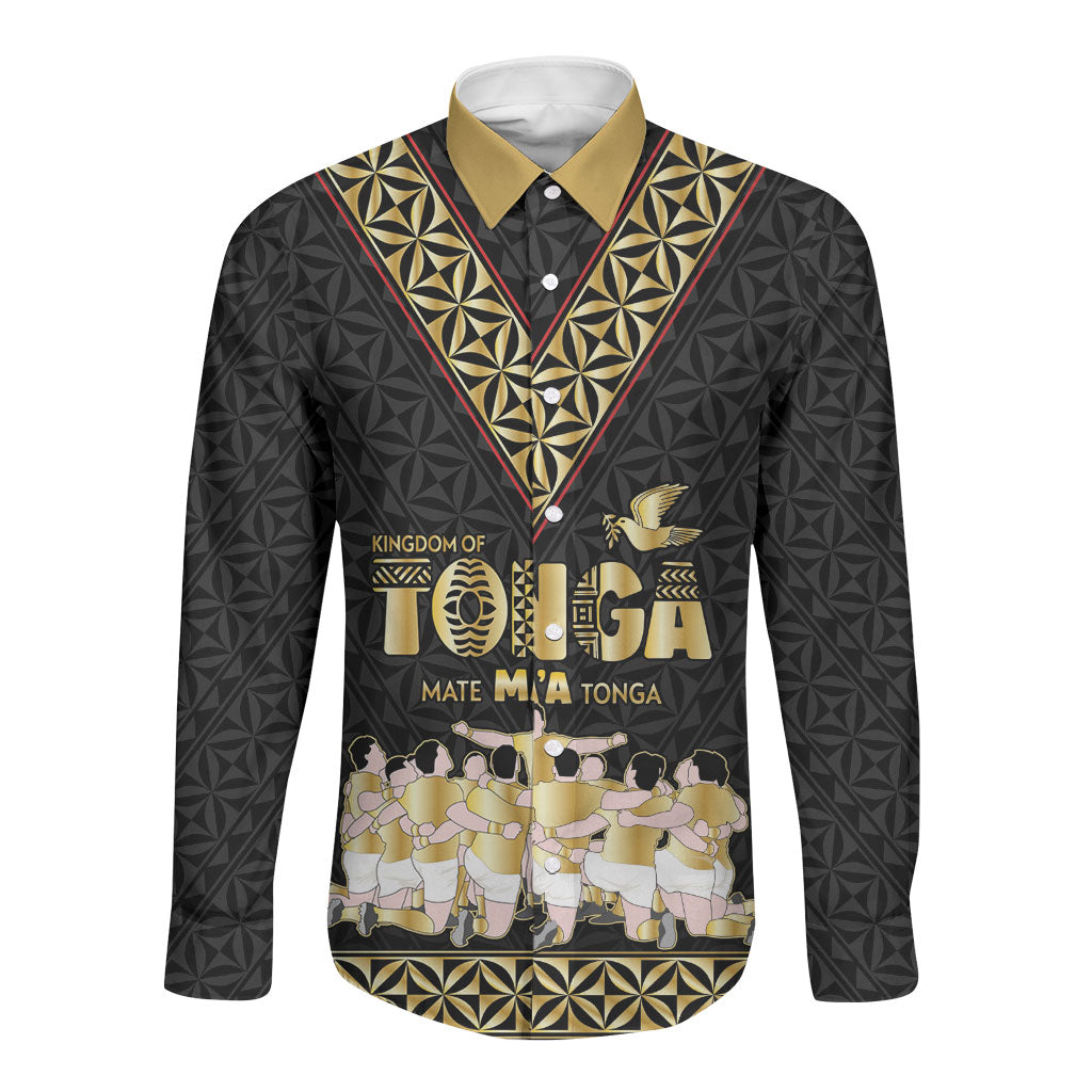 Mate Ma'a Tonga Custom Long Sleeve Button Shirt Tongan Sipi Tau Ngatu Inspired Black LT9 Unisex Black - Polynesian Pride