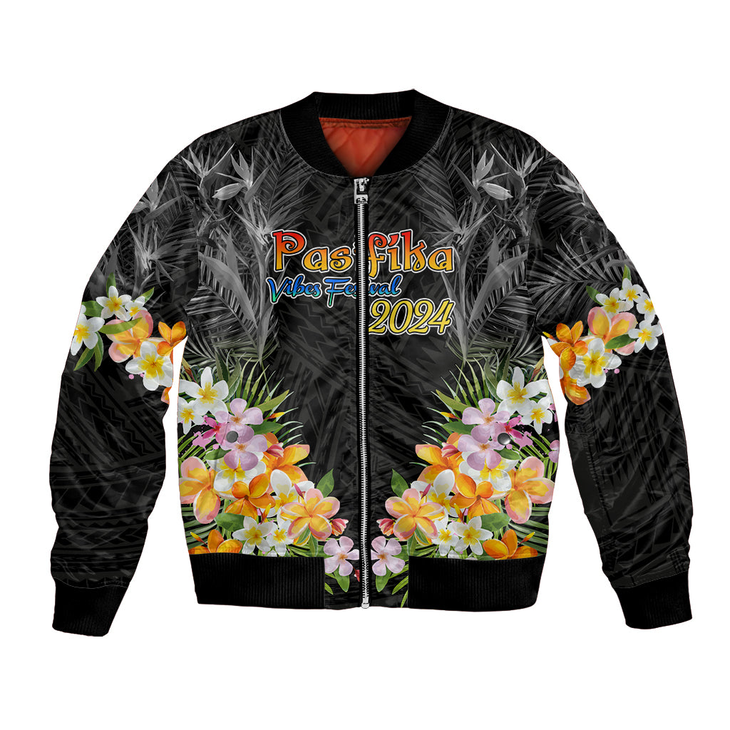 Pasifika Vibes Festival 2024 Auckland Bomber Jacket LT9 Unisex Black - Polynesian Pride