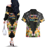 Pasifika Vibes Festival 2024 Auckland Couples Matching Off The Shoulder Long Sleeve Dress and Hawaiian Shirt LT9 - Polynesian Pride