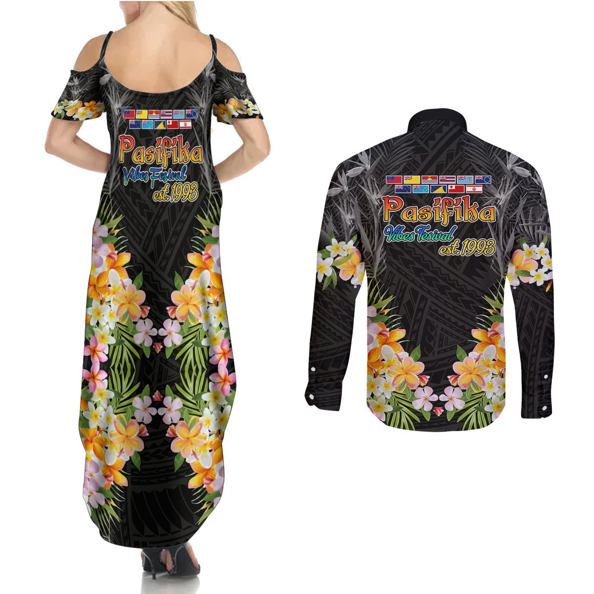 Pasifika Vibes Festival 2024 Auckland Couples Matching Summer Maxi Dress and Long Sleeve Button Shirt LT9 - Polynesian Pride