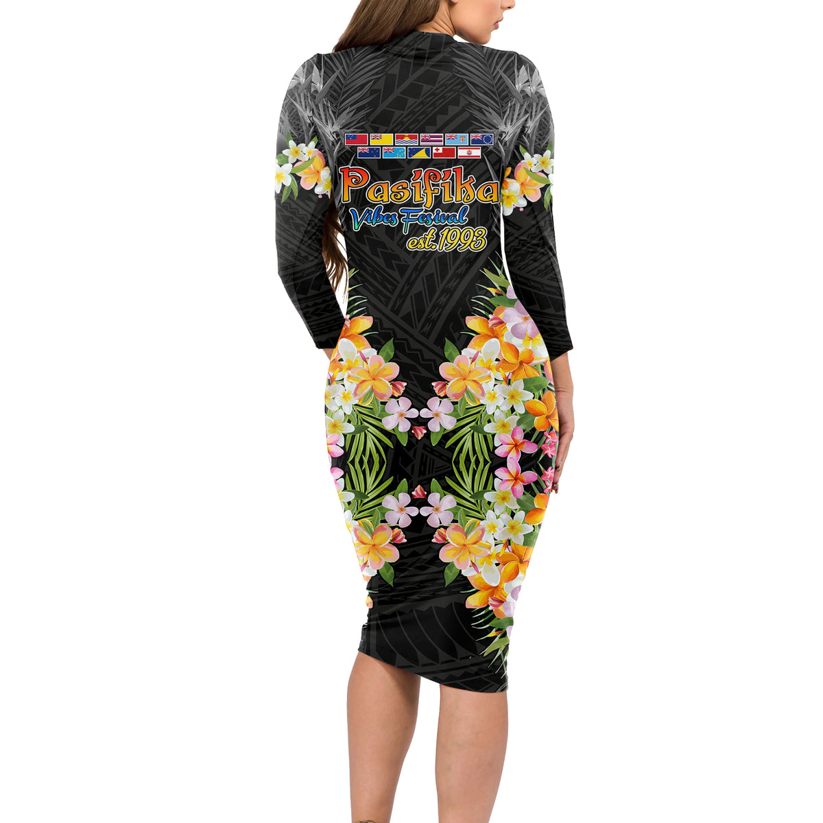 Pasifika Vibes Festival 2024 Auckland Long Sleeve Bodycon Dress LT9 - Polynesian Pride