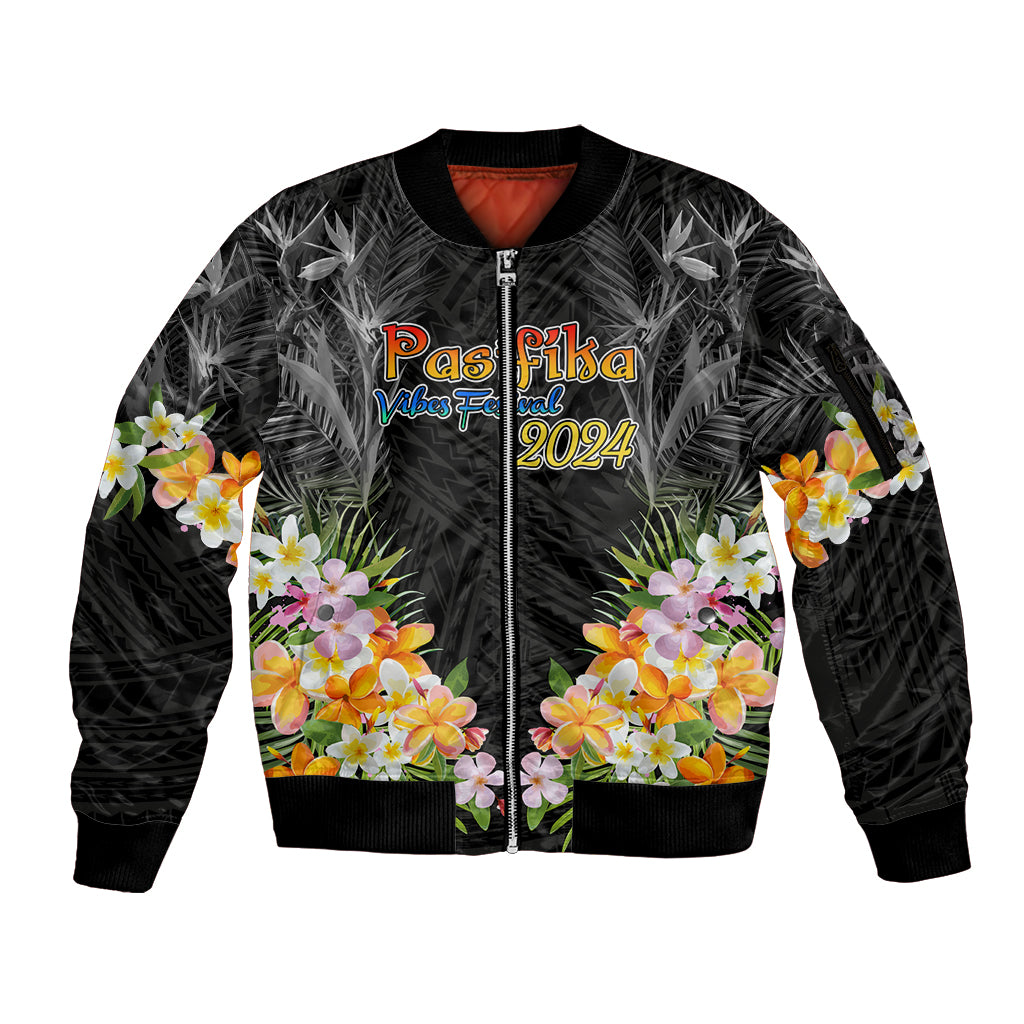Pasifika Vibes Festival 2024 Auckland Sleeve Zip Bomber Jacket LT9 Unisex Black - Polynesian Pride