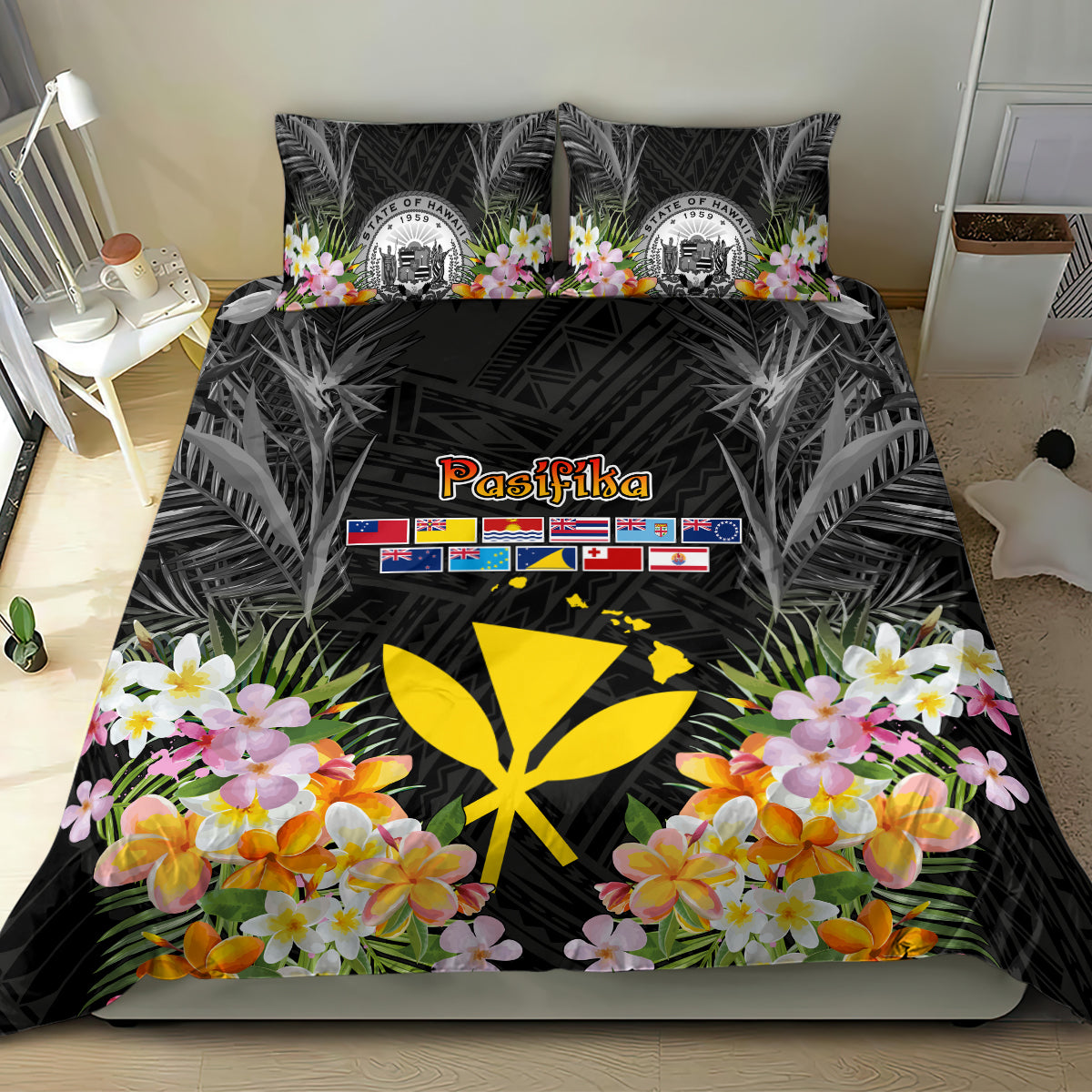Pasifika Vibes Festival 2024 Bedding Set Kanaka Maoli With Hawaiian Islands