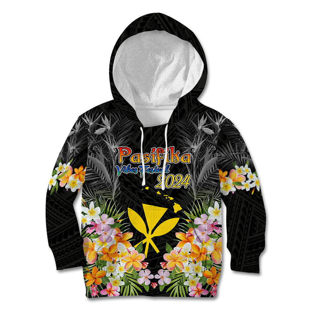 Pasifika Vibes Festival 2024 Kid Hoodie Kanaka Maoli With Hawaiian Islands LT9 Hoodie Black - Polynesian Pride