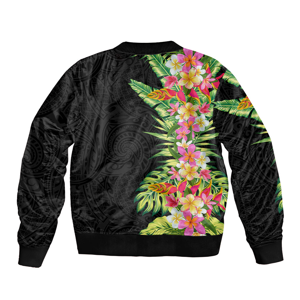 Hawaii Tropical Flowers Tribal Pattern Bomber Jacket No1 LT9 - Polynesian Pride