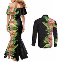 Hawaii Tropical Flowers Tribal Pattern Couples Matching Mermaid Dress and Long Sleeve Button Shirt No1 LT9 - Polynesian Pride
