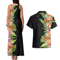 Hawaii Tropical Flowers Tribal Pattern Couples Matching Tank Maxi Dress and Hawaiian Shirt No1 LT9 - Polynesian Pride
