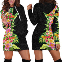Hawaii Tropical Flowers Tribal Pattern Hoodie Dress No1 LT9 - Polynesian Pride