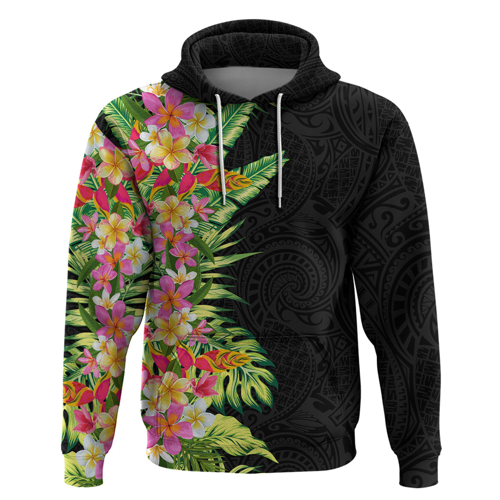 Hawaii Tropical Flowers Tribal Pattern Zip Hoodie No1 LT9 Pullover Hoodie Black - Polynesian Pride
