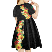 Hawaii Tropical Flowers Tribal Pattern Kid Short Sleeve Dress No2 LT9 - Polynesian Pride