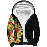Hawaii Tropical Flowers Tribal Pattern Sherpa Hoodie No2 LT9 Unisex Black - Polynesian Pride