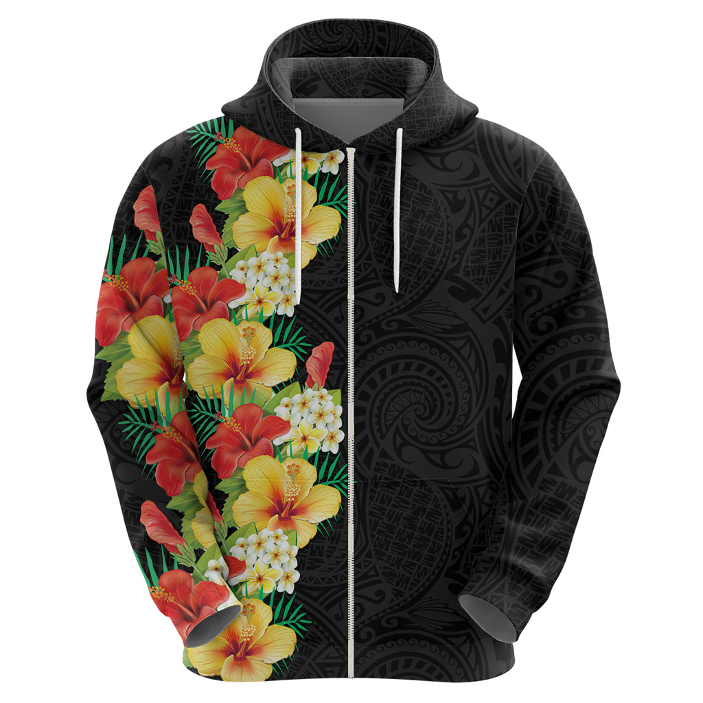 Hawaii Tropical Flowers Tribal Pattern Zip Hoodie No2 LT9 - Polynesian Pride