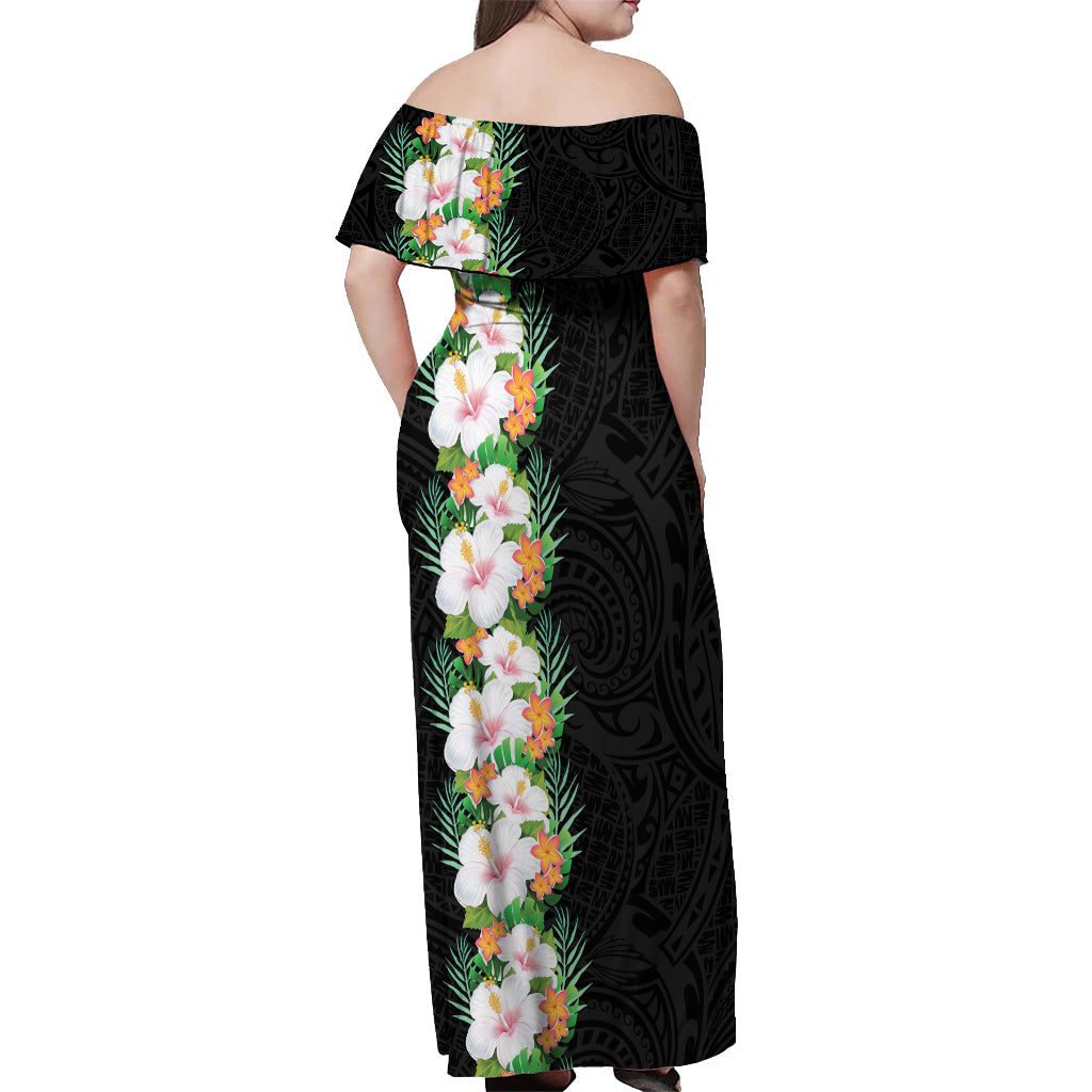 Hawaii Tropical Flowers Tribal Pattern Off Shoulder Maxi Dress No3 LT9 - Polynesian Pride