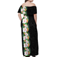 Hawaii Tropical Flowers Tribal Pattern Off Shoulder Maxi Dress No3 LT9 - Polynesian Pride