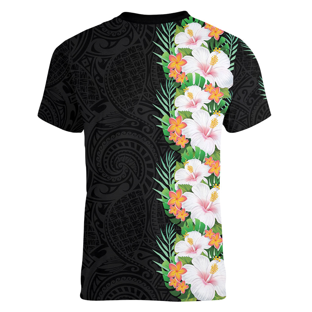Hawaii Tropical Flowers Tribal Pattern Women V Neck T Shirt No3 LT9 - Polynesian Pride