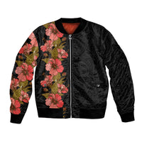 Hawaii Tropical Flowers Tribal Pattern Bomber Jacket No4 LT9 Unisex Black - Polynesian Pride