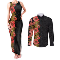 Hawaii Tropical Flowers Tribal Pattern Couples Matching Tank Maxi Dress and Long Sleeve Button Shirt No4 LT9 Black - Polynesian Pride