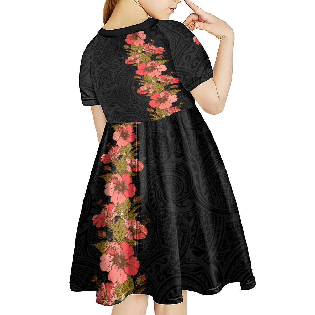 Hawaii Tropical Flowers Tribal Pattern Kid Short Sleeve Dress No4 LT9 - Polynesian Pride