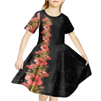 Hawaii Tropical Flowers Tribal Pattern Kid Short Sleeve Dress No4 LT9 - Polynesian Pride